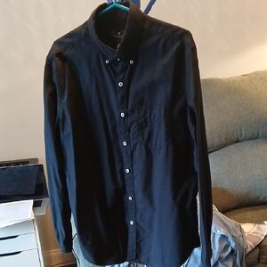 American Eagle Outfitters Men's Dark Button-Down Shirt